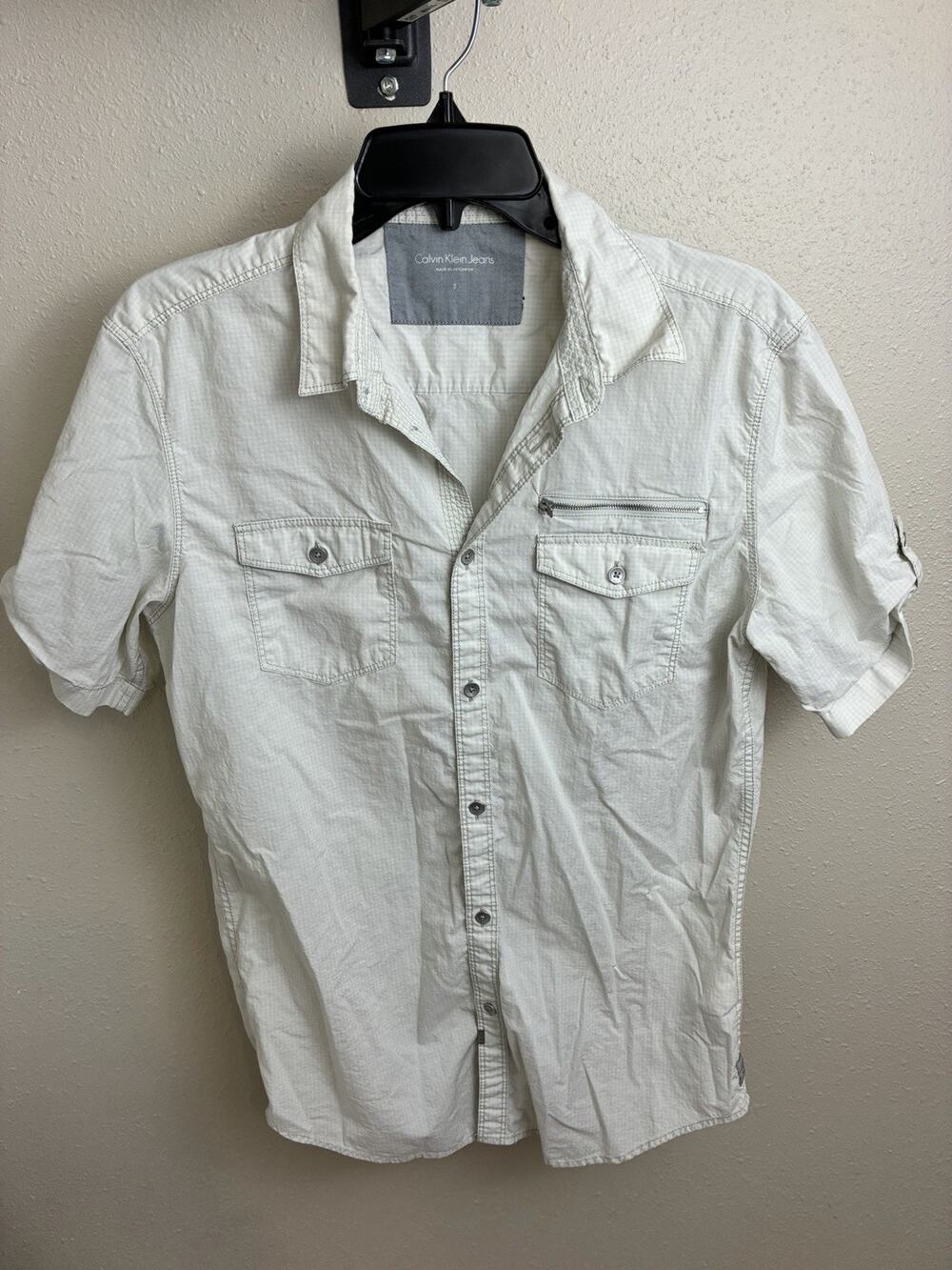 Calvin Klein Men Short Sleeve Shirt Size S White Cotton Modern Fit 100% Cotton